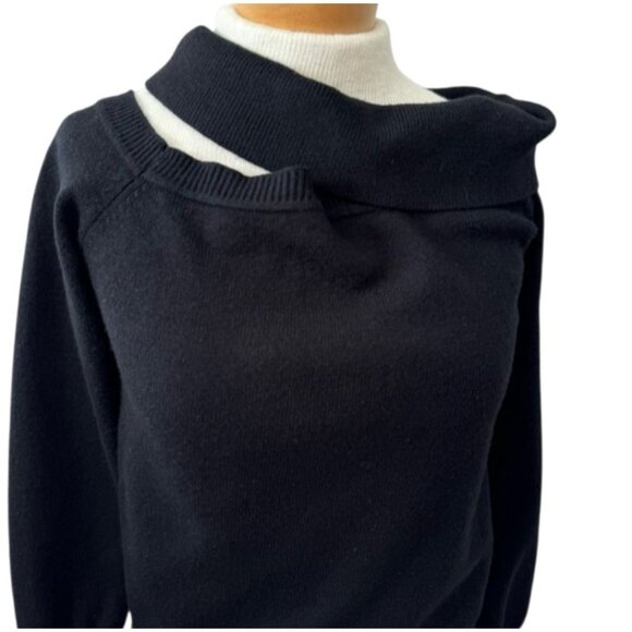 Evereve Black Off-the-Shoulder Knit Sweater Size L - Picture 6 of 9